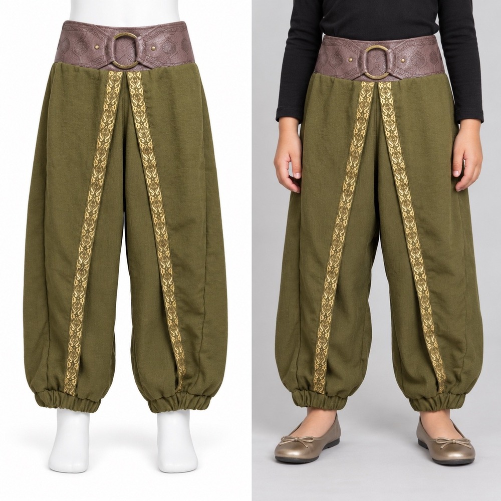 Disney Raya and the Last Dragon Kids 5/6 Green Warrior Pants Faux Leather Belt